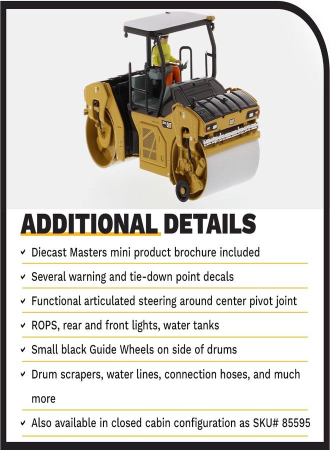 Diecast Masters CAT Caterpillar CB-13 Tandem Vibratory Roller with ROPS and Operator High Line Series 1/50 Diecast Model by Diecast Masters 85594 - Image 5